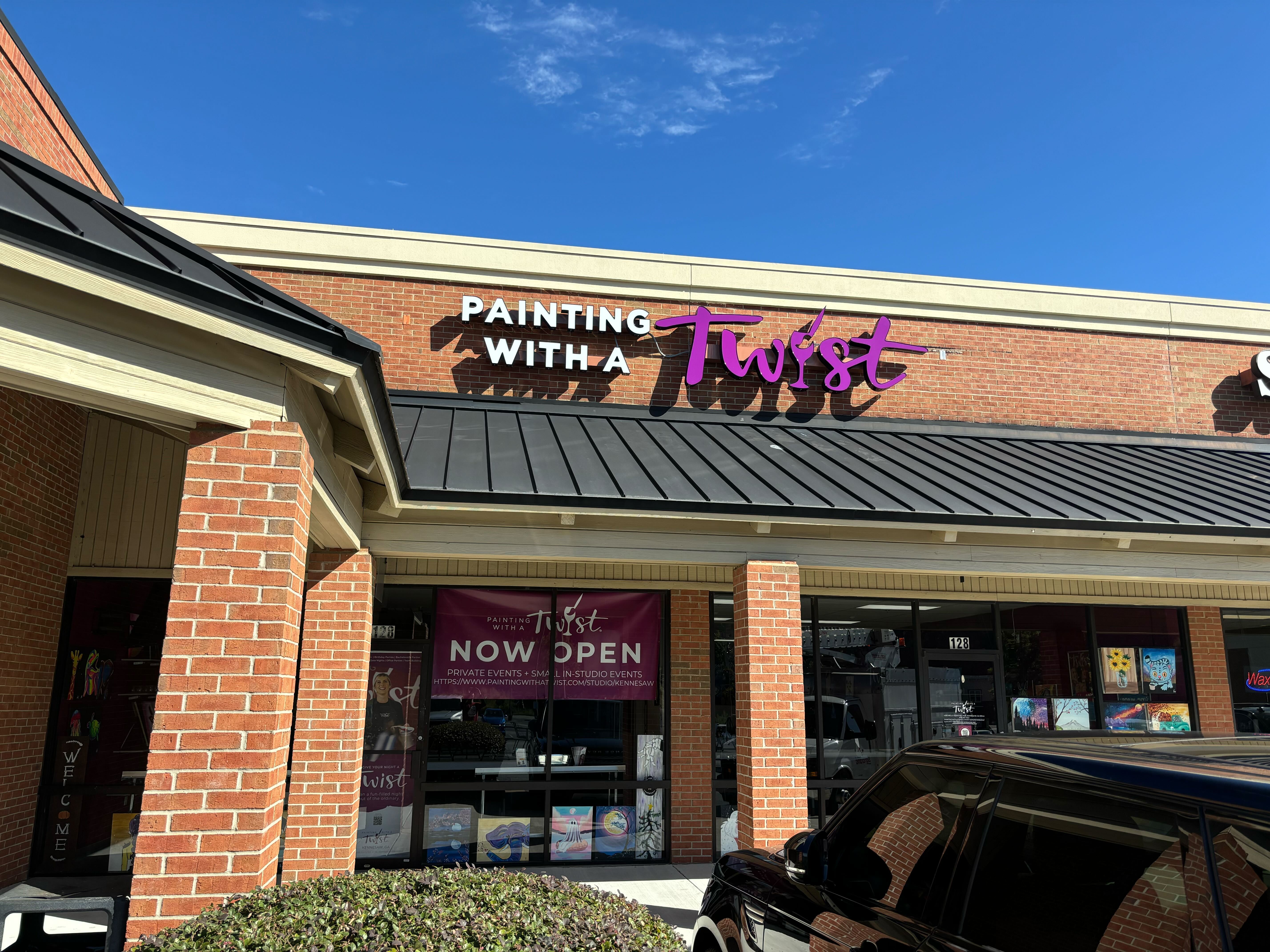 Frontage building sign for Painting With a Twist designed and installed by Signarama Roswell