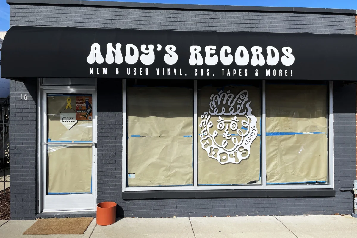 andy's records storefront awning window vinyl graphics