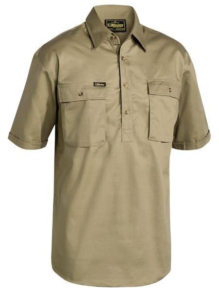 CLOSED FRONT COTTON DRILL SHIRT - SHORT SLEEVE