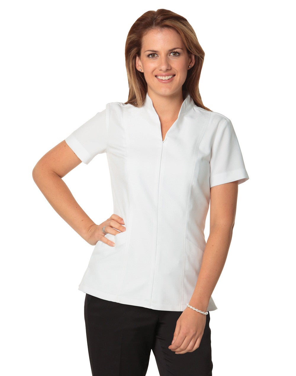 Women’s Full Zip Front Short Sleeve Tunic