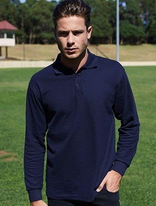 Bocini Long Sleeve Polo with Ribbed Cuff