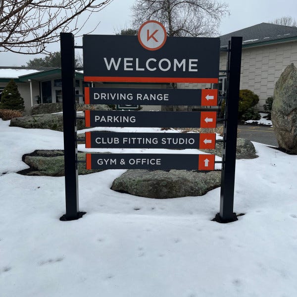 Natick Kohr Golf Directional Sign post and panel