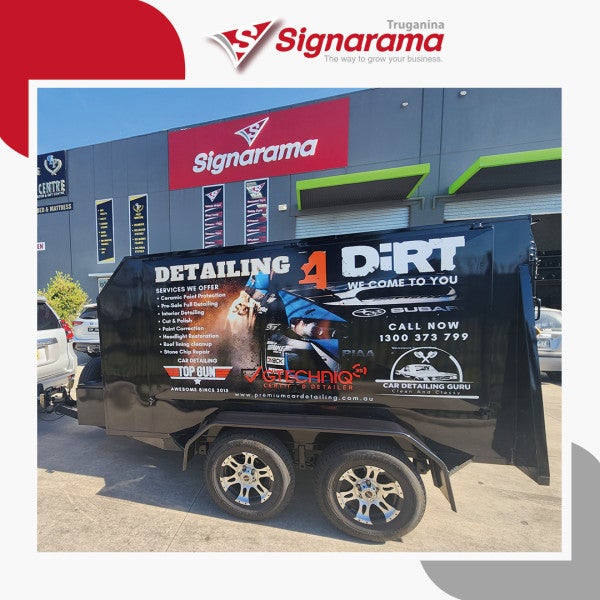 Car detailing Guru- Capture attention on the road with our trailer wrap sign.