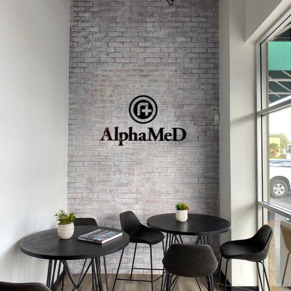 Alphamed urgent care locations lobby sign stud mounted very clean look 602.954.4680 http://www.ArcadiaSignarama.com
