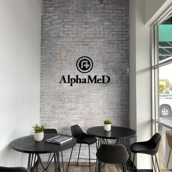 Alphamed urgent care locations lobby sign stud mounted very clean look 602.954.4680 http://www.ArcadiaSignarama.com