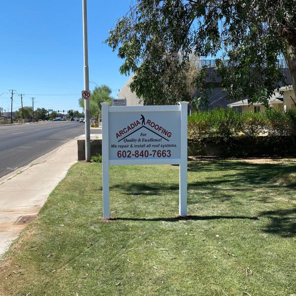 Arcadia Roofing outdoor pole sign created and installed by Arcadia Signarama call us at 602.954.4680  or online at http://www.ArcadiaSignarama.com