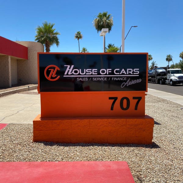 House of Cars Monument Sign created and installed by Arcadia Signarama call us at 602.954.4680 http://www. ArcadiaSignarama.com