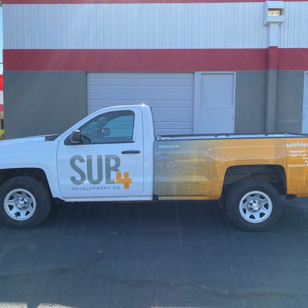 Sub 4 Development Truck Wrap and Logo Graphics created and installed by Arcadia Signarama call us at 602.954.4680 or online at http://www.ArcadiaSignarama.com