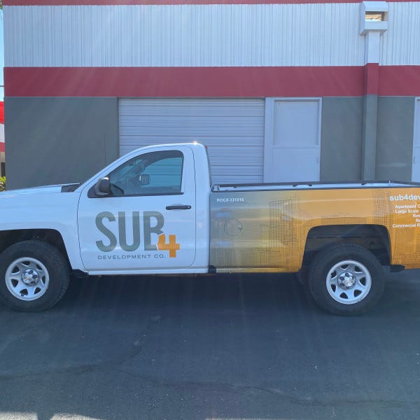Sub 4 Development Truck Wrap and Logo Graphics created and installed by Arcadia Signarama call us at 602.954.4680 or online at http://www.ArcadiaSignarama.com