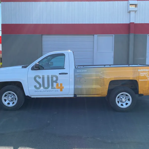 Sub 4 Development Truck Wrap and Logo Graphics created and installed by Arcadia Signarama call us at 602.954.4680 or online at http://www.ArcadiaSignarama.com