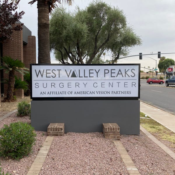 West Valley Peaks Surgery Center monument sign created and installed by Arcadia Signarama call us at 602.954.4680 or online at http://www.ArcadiaSignarama.com