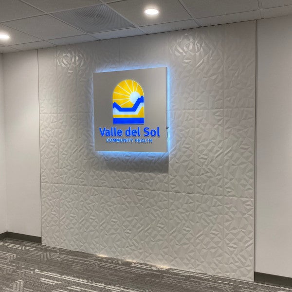 Valle Del Sol interior wall sign backlight led and Front illumination created and installed by Arcadia Signarama call us at 602.954.4680 or online at http://www.ArcadiaSignarama.com