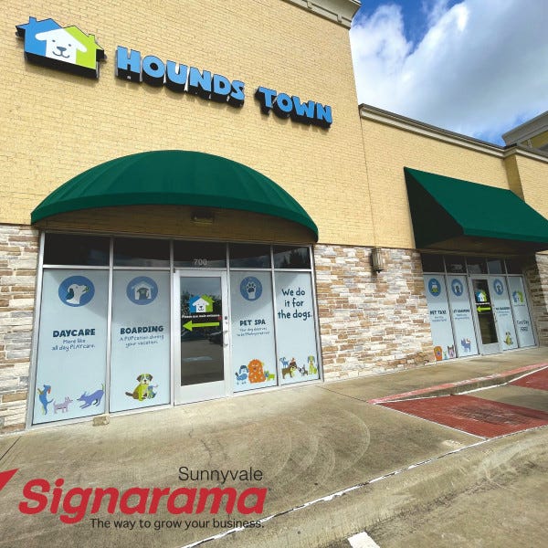 Hounds Town Sunnyvale Channel Letters and Window Perf