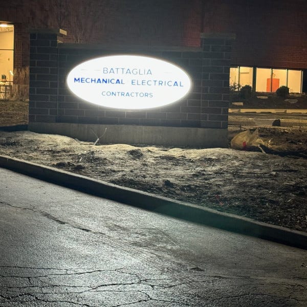 Battaglia Monument sign lit up