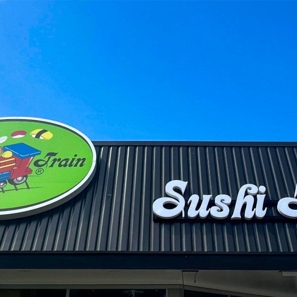 Illuminated Round Lightbox and Illuminated 3D Fabricated Lettering for Sushi Train Ashmore