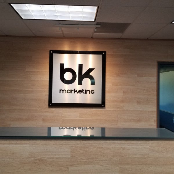 Brushed Metal ACM on Aluminum Standoffs Reception Sign • Illuminated Monument Sign • Trailer Decals • Interior Privacy Windows with name and logo cutouts - Orem, Ut.