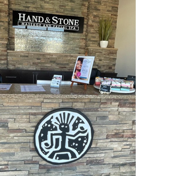 Reception Desk Medallion • Waterfall Sign • Interior Door Dusted Vinyl Signage • Exterior Channel Letters and Illuminated Cabinet Signs -Lehi, Ut.
