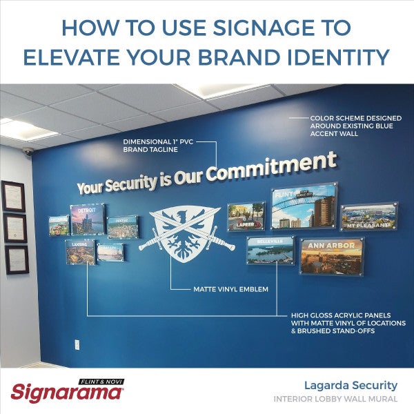 How to use Signage to Elevate your Brand Identity - Lagarda Security Interior Lobby Wall Mural