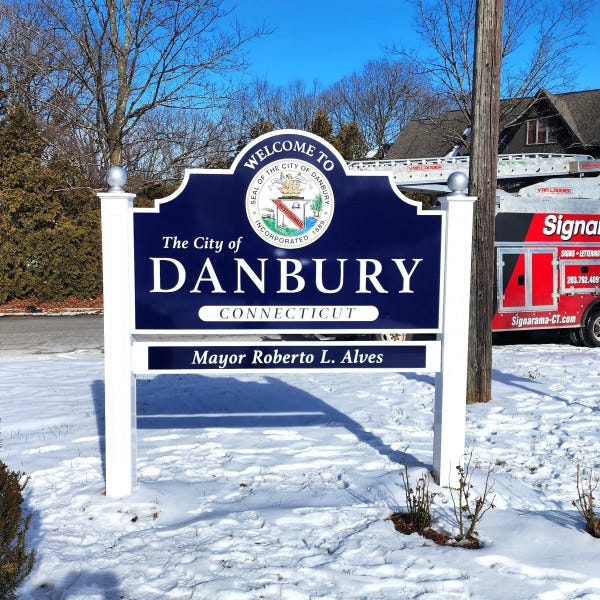 City Of Danbury. Freestanding or Standalone sign. Danbury CT