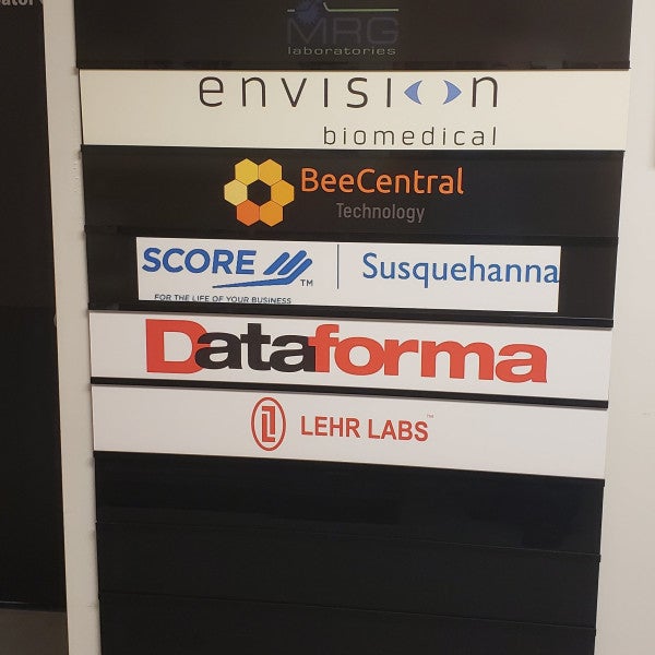 Acrylic Directory & Office Signs for York College of PA's J.D. Brown Center for Entrepreneurship