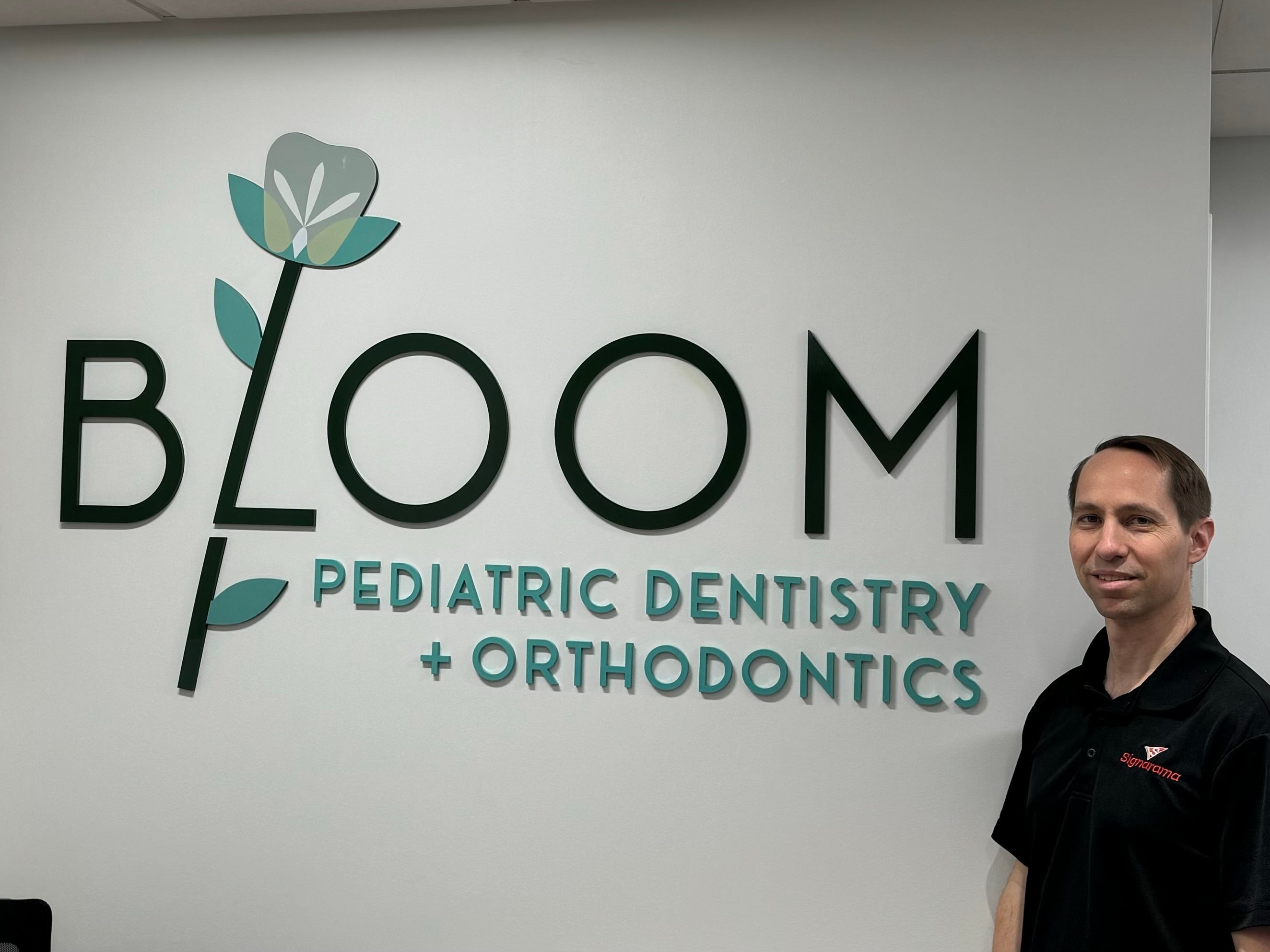 Reception Sign and Window Frosting, Bloom Dentistry in Fairfax