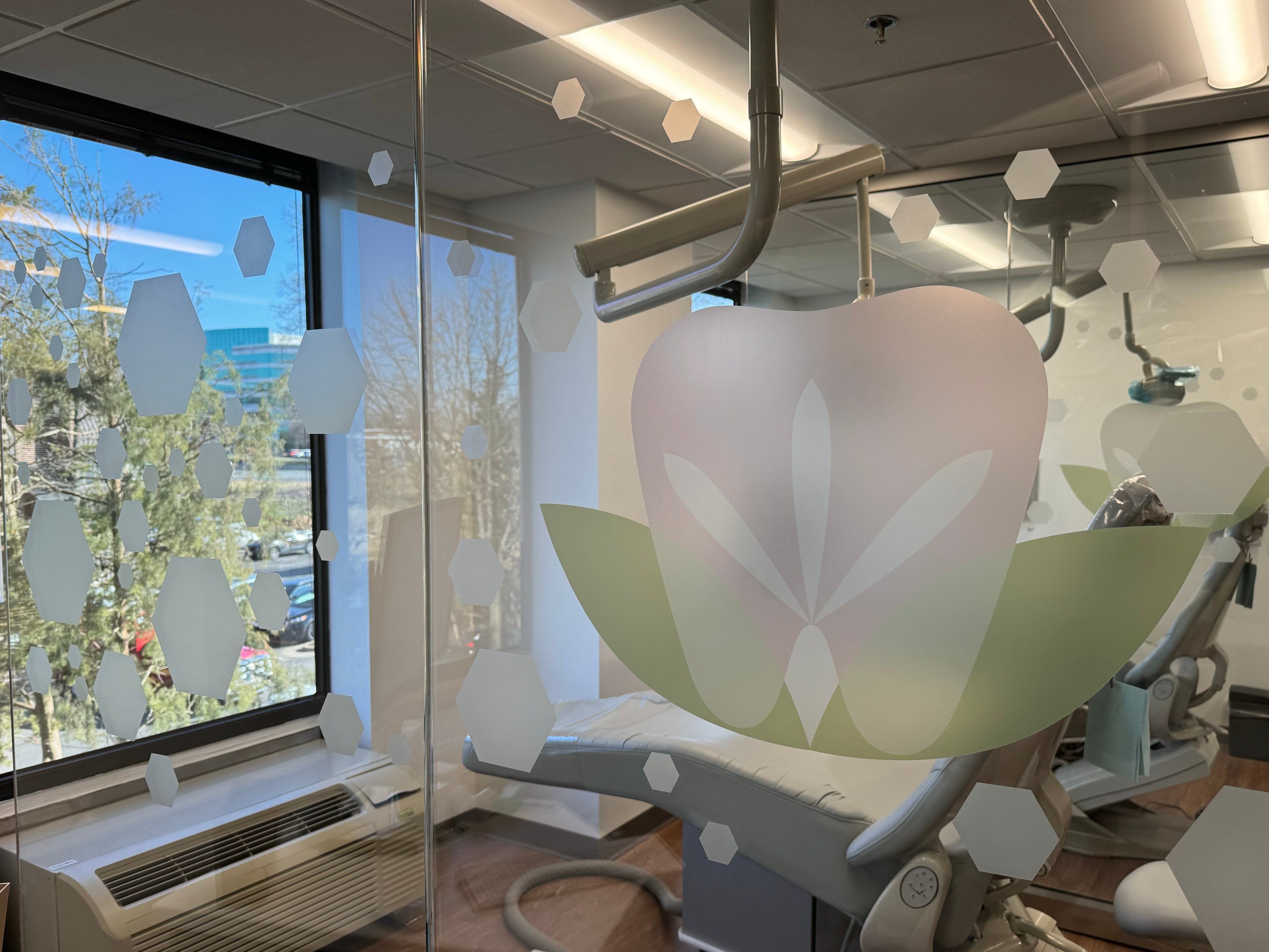 Reception Sign and Window Frosting, Bloom Dentistry in Fairfax