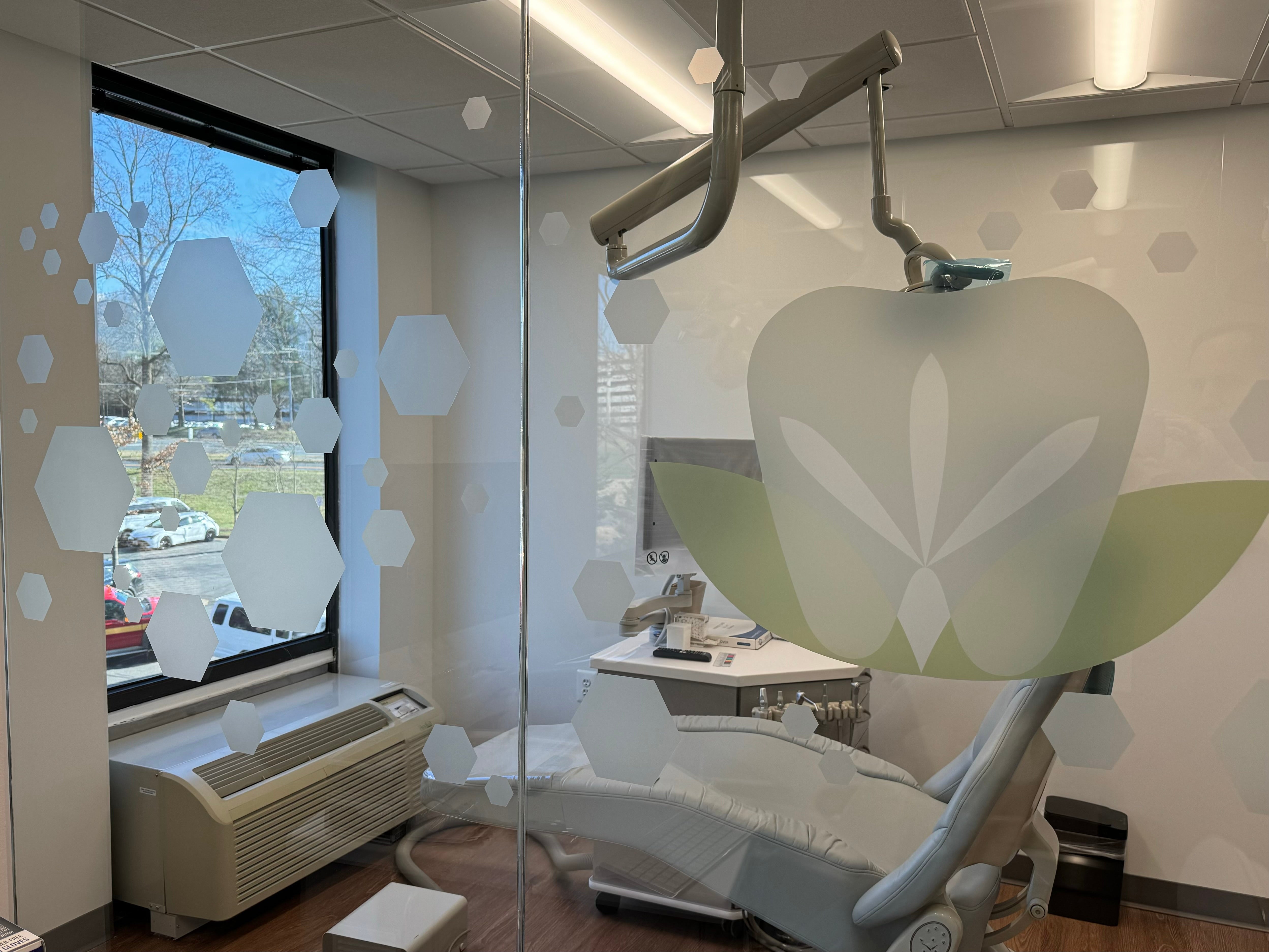 Reception Sign and Window Frosting, Bloom Dentistry in Fairfax