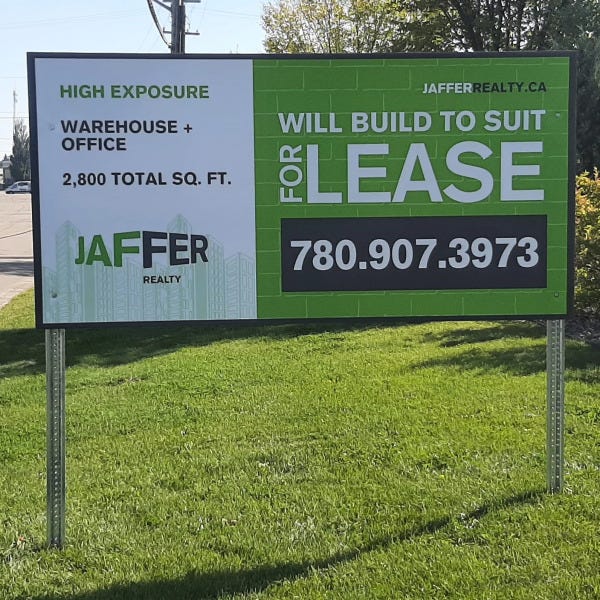 For Lease Post & Panel Sign for Jaffer Realty in Edmonton, AB