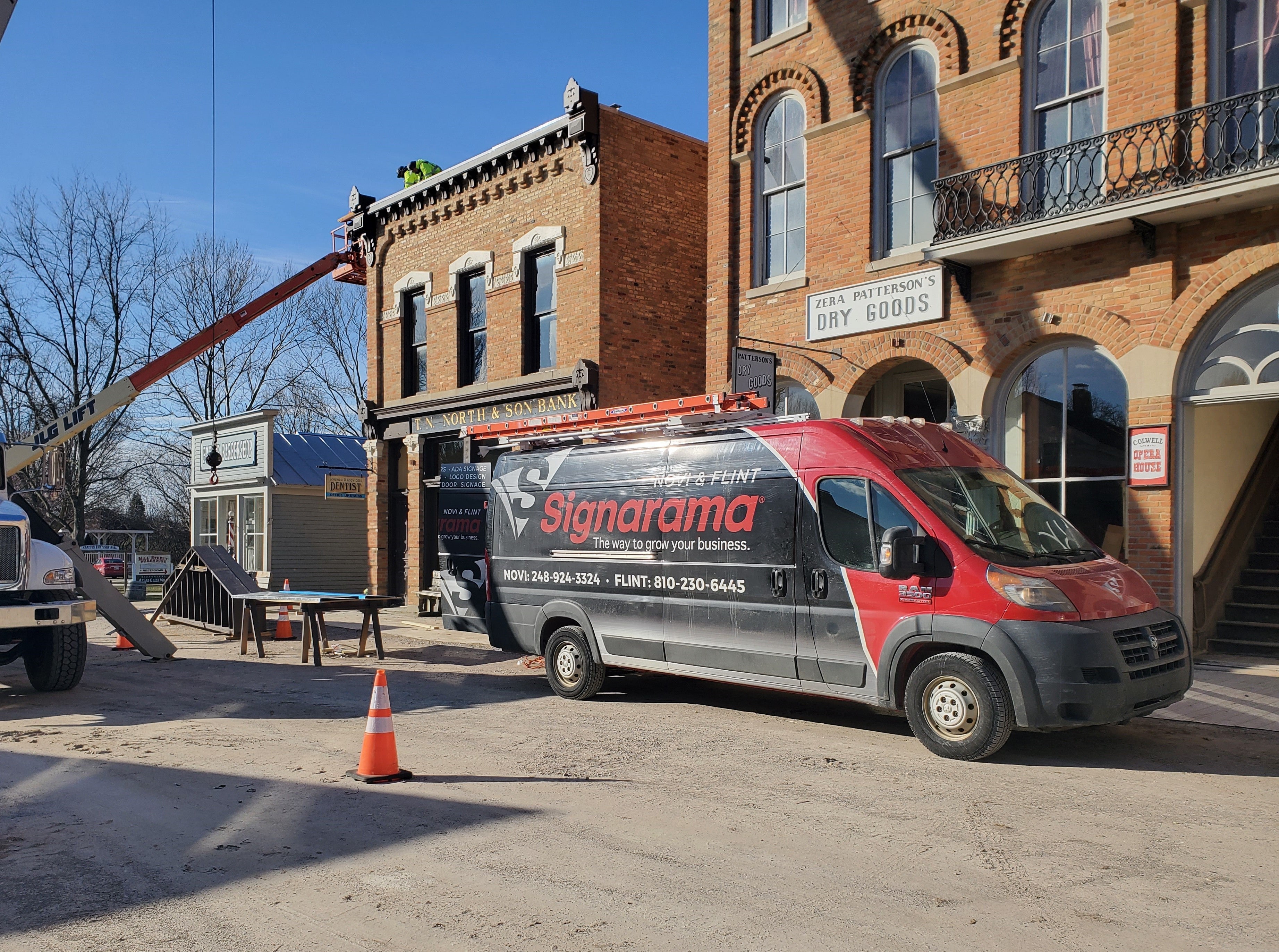 Crossroads Village Historical Bank: Installation of Restored Sign