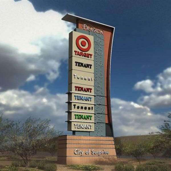 Village at Prasada at Surprise, AZ Pylon Sign by Midtown Signarama (Phoenix), 602.650.1150, MidtownSignsAZ.com