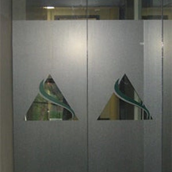 Frosted Glass Doors with Vinyl application by Midtown Signarama (Phoenix), 602.650.1150, MidtownSignsAZ.com