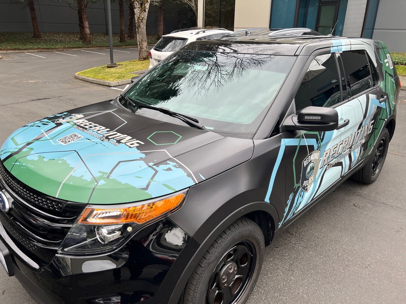 Redmond Police Department ramps up recruiting efforts with a custom-wrapped patrol vehicle - Redmond, WA