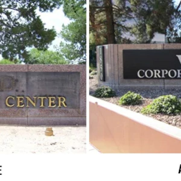 Monument sign Before and After by Midtown Signarama (Phoenix), 602.650.1150, MidtownSignsAZ.com