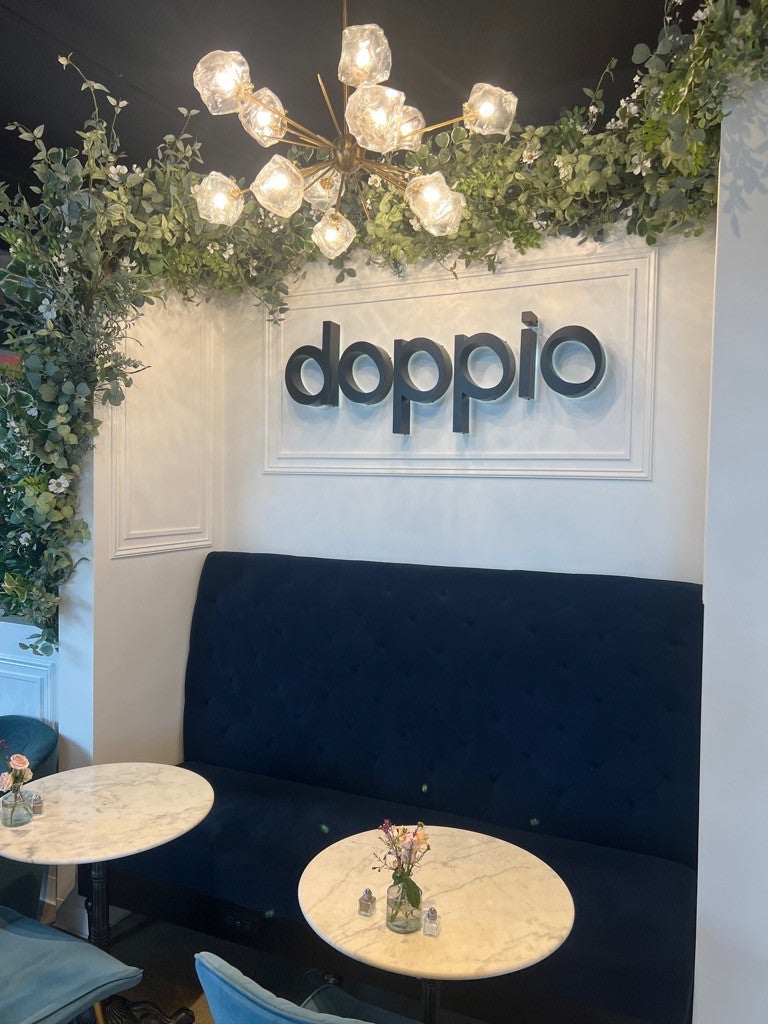 Custom backlit and blade signs for Doppio, artisan coffeehouse- Redmond, WA