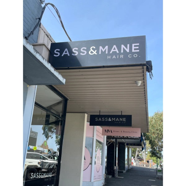 Fascia Signage - Sass & Mane Hair Co - Montmorency VIC.