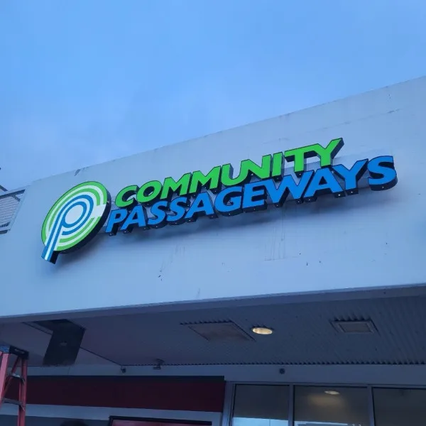 Rebranded Storefront Channel Letters for Community Passageways - Seattle, WA