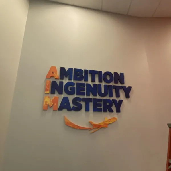 Aviation Institute of Maintenance indoor wall 3d lettering 4025 S 32nd St, Phoenix, AZ 85040, by Midtown Signarama (Phoenix), 602.650.1150, http://www.MidtownSignsAZ.com