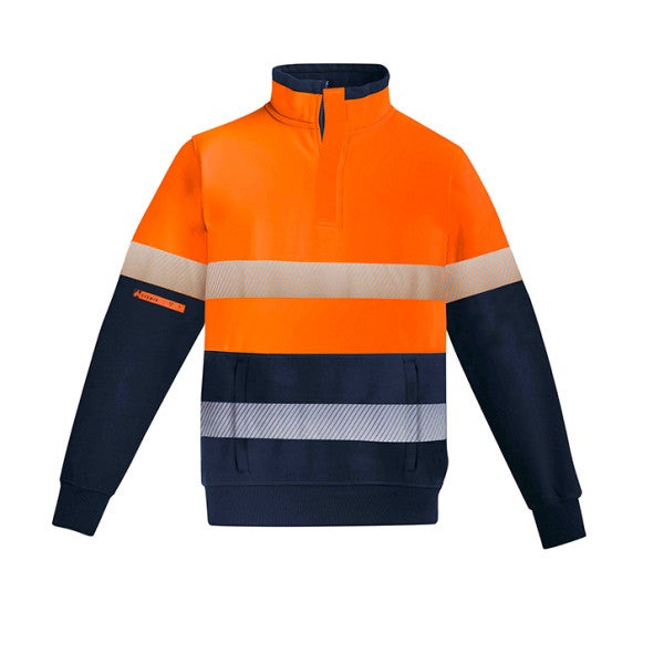 Custom Mens Orange Flame Hi Vis 1/4 Zip Brushed Fleece Pullover - Hoop Taped