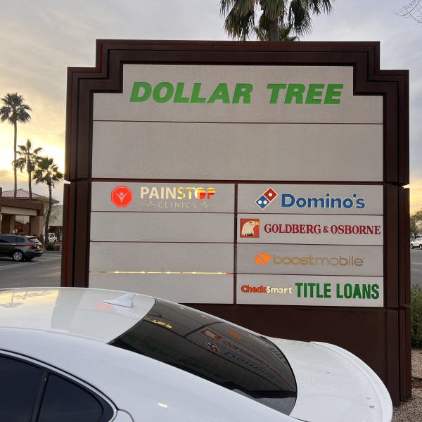 Dollar Tree Plaza, Pain Stop Clinics, Domino's, Boost Mobile, Check Smart Title Loans, Monument Sign by Midtown Signarama Phoenix, 602.650.1150, www MidtownsignsAZ com