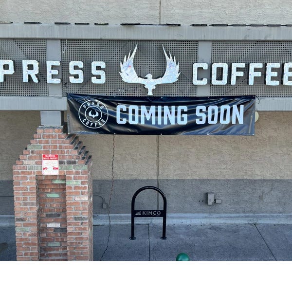 Press Coffee retail store sign and banner by Midtown Signarama Phoenix, 602-650-1150, www-MidtownSignsAZ-com