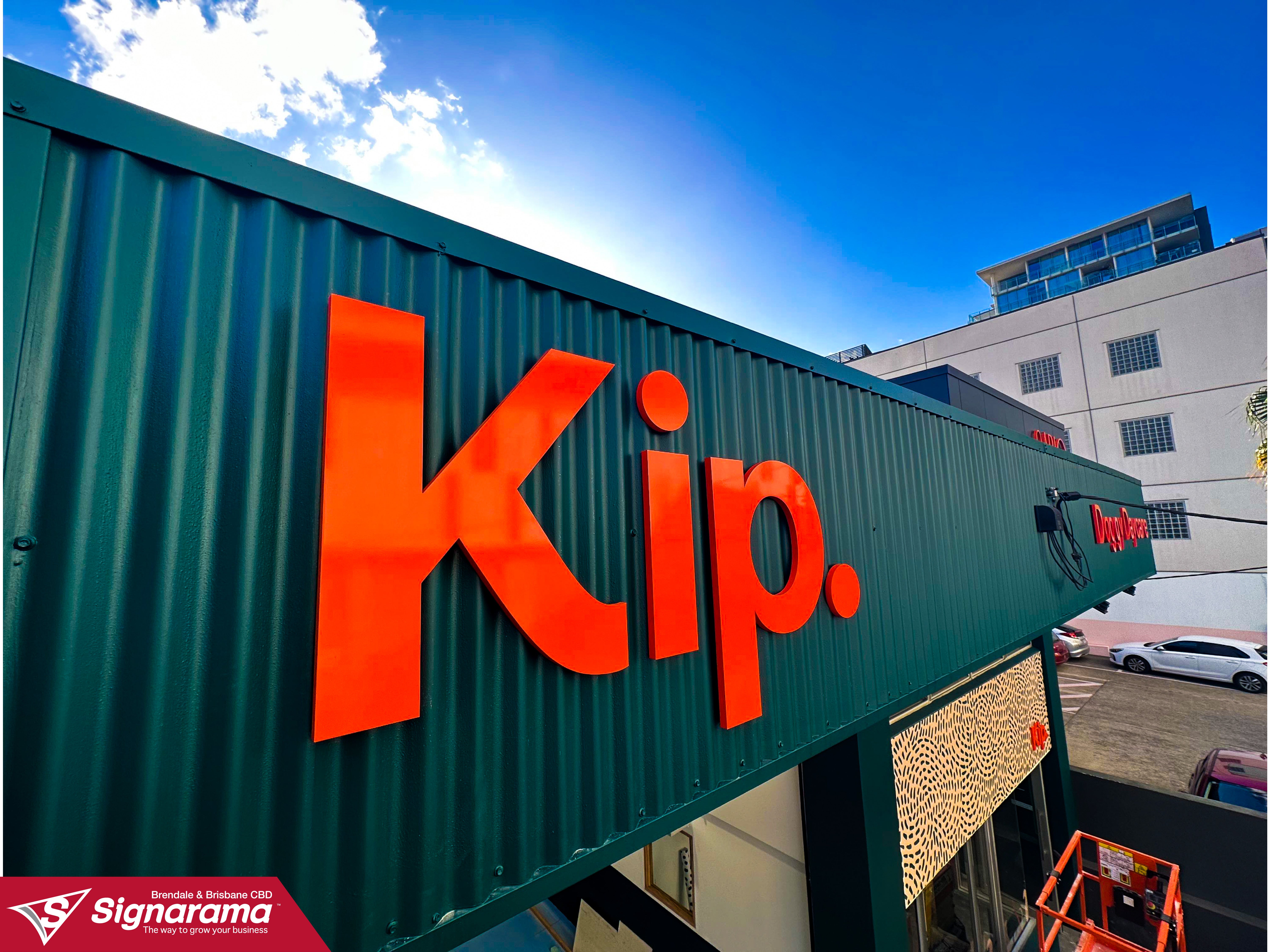 Exciting shop signage for Kip Doggy Daycare in Newstead