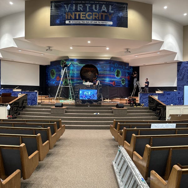 Coro corrugated plastic stage background backdrop prop flatbed digitally printed North West Bible Baptist church youth theater display Signarama Lombard IL