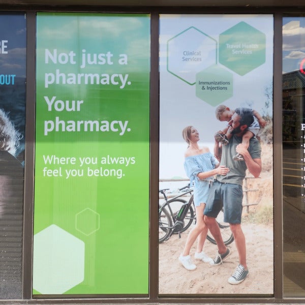 Bearspaw Pharmacy Perforated Vinyl Window Graphics in Edmonton, AB