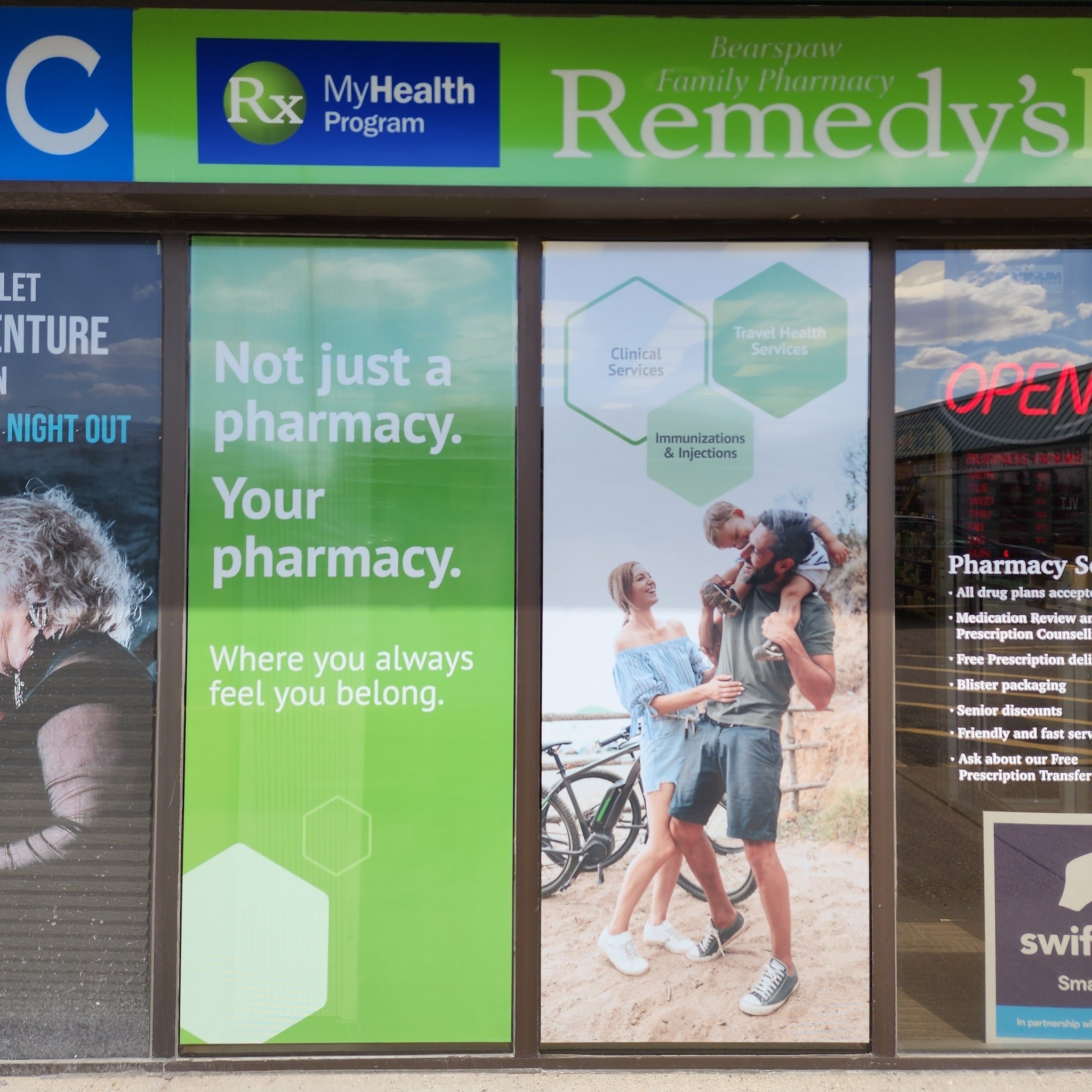 Bearspaw Pharmacy Perforated Vinyl Window Graphics in Edmonton, AB