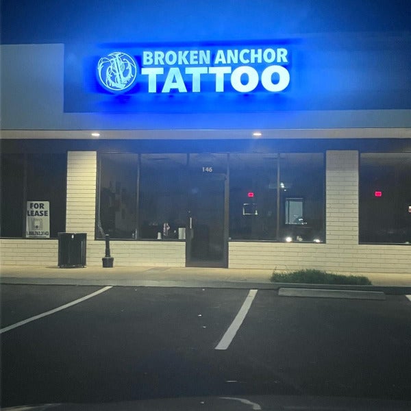Light Box Logo and Front Lit Channel Letters With Broken Anchor Tattoo