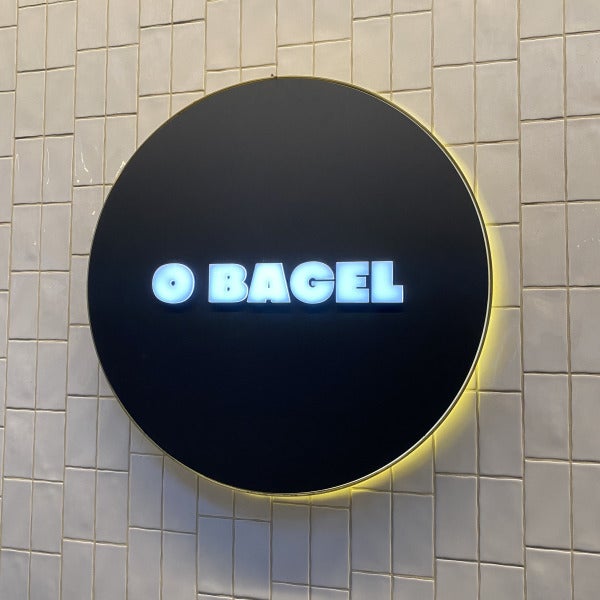 Shop signage - Halo lit round lightbox for O Bagel Brisbane