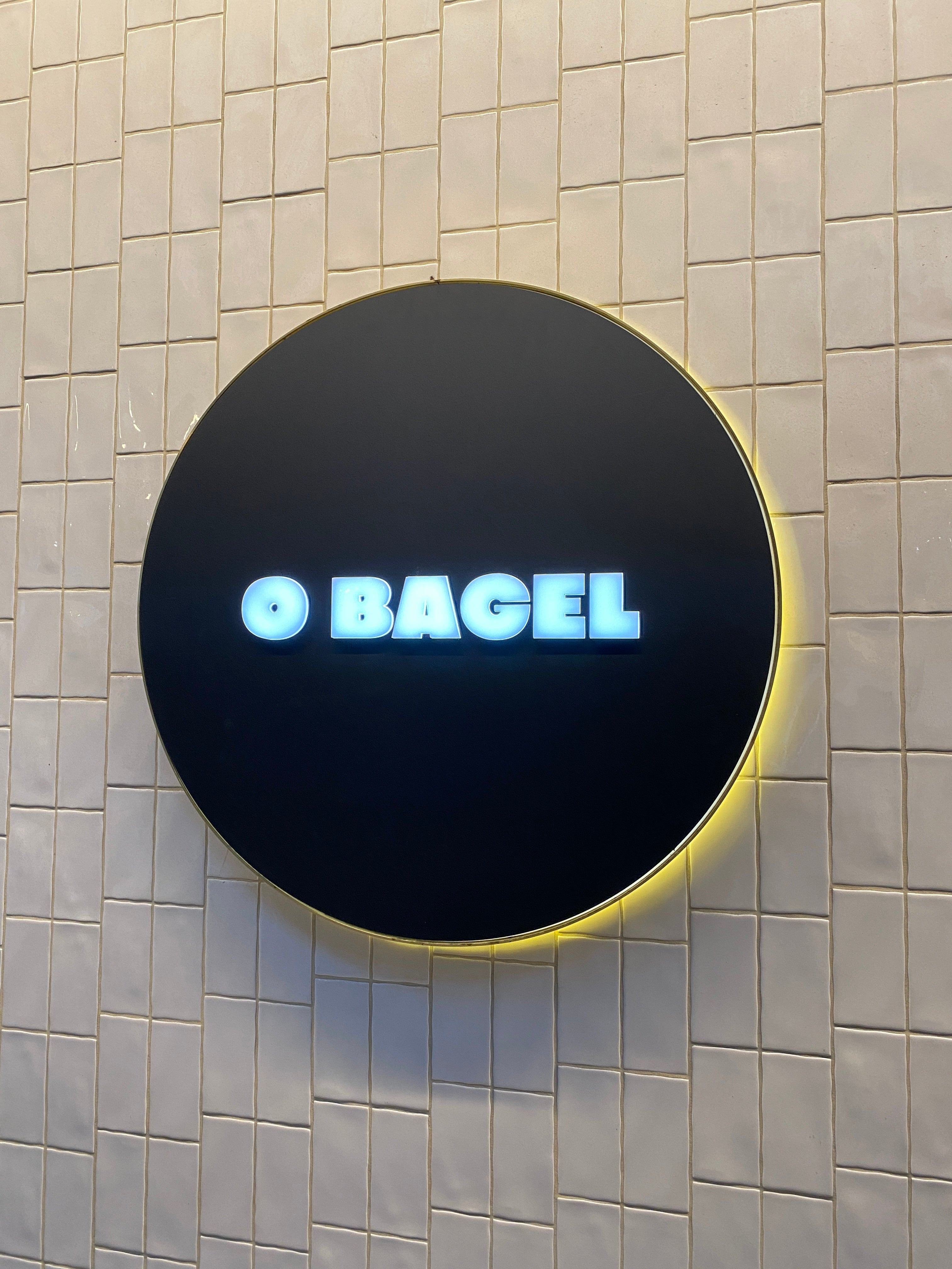 Shop signage - Halo lit round lightbox for O Bagel Brisbane