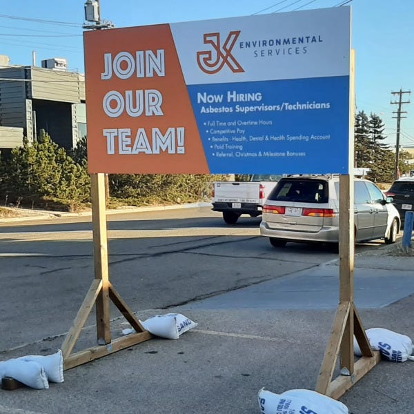 Temporary Post & Panel sign for JK Environmental in Edmonton, AB