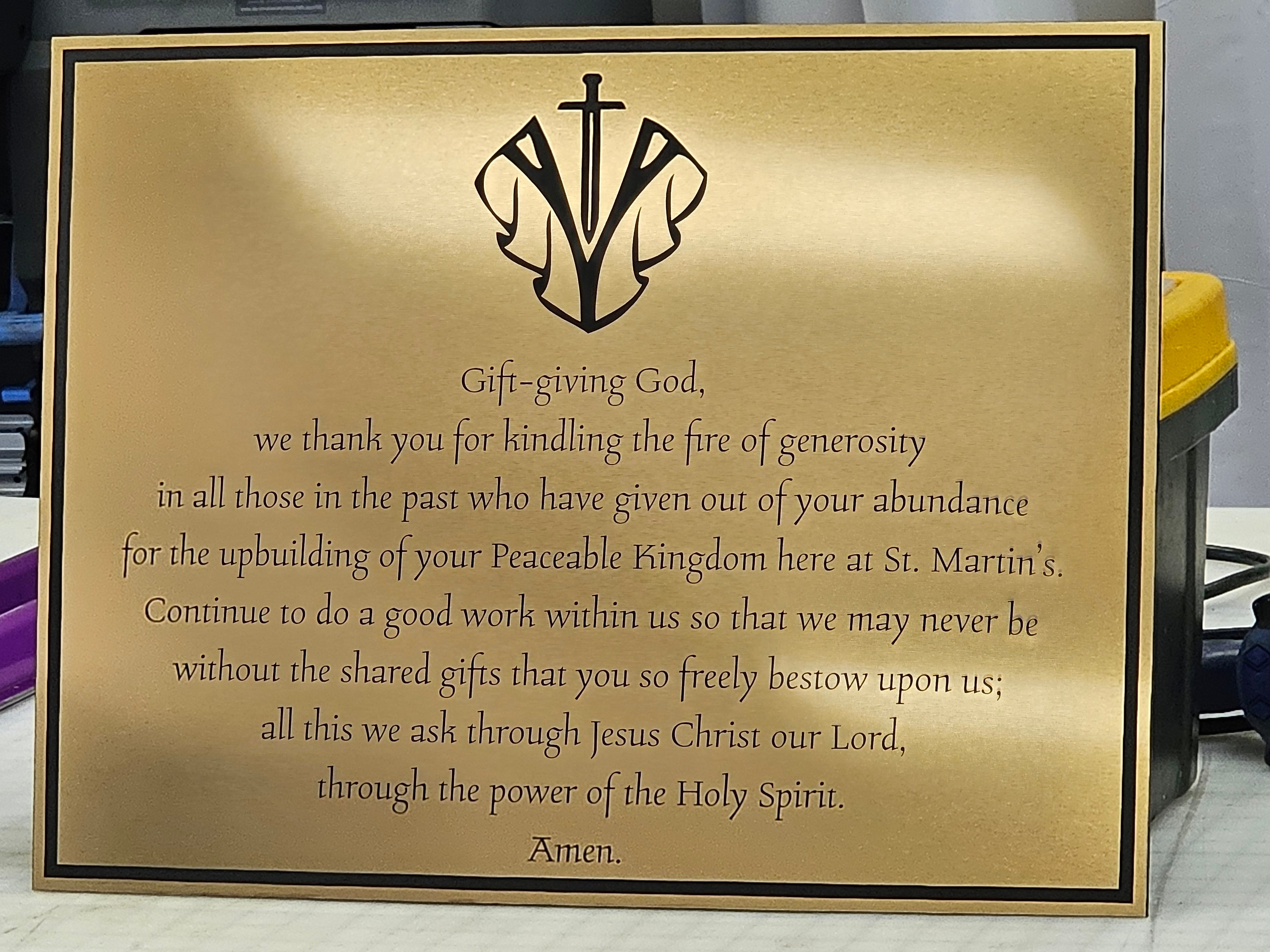 A beautiful new plaque at St. Martin's