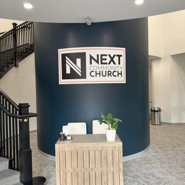 Next Church Reception sign